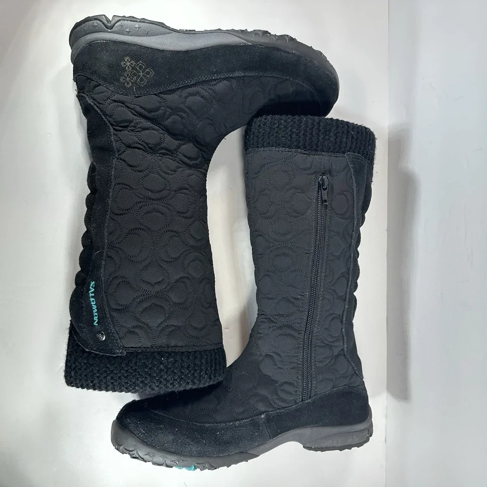 Salomon Quilted Waterproof Insulated Winter‎ Boots Womens Black Side Zip Outdoor
